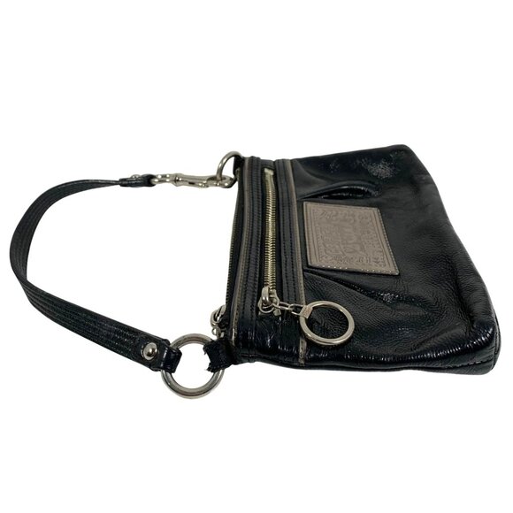 COACH Poppy Black Patent Leather Pleated Clutch Hand Bag Purse Cheetah Liner - Picture 4 of 13